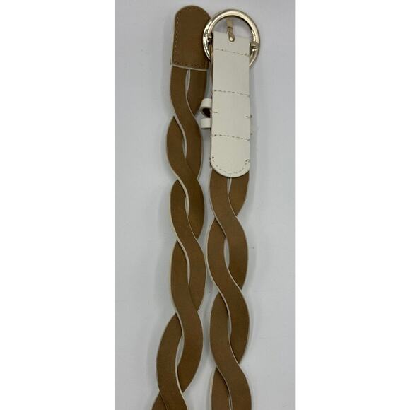 Talbots Womens White Woven Belt Size L Braided Leather Silver Buckle - Picture 4 of 4